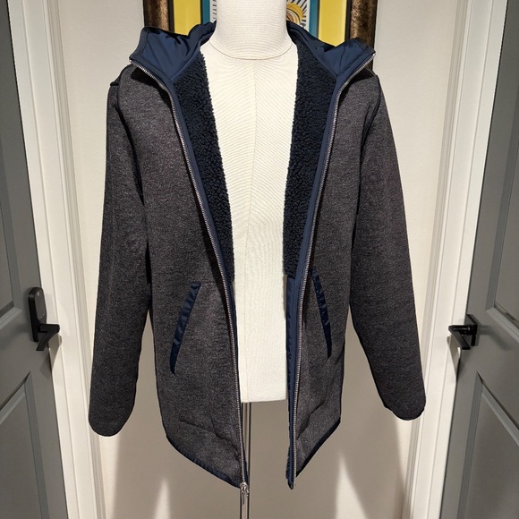 Theory Mens Reversible Coat Blue Grey Size Large - Picture 5 of 7